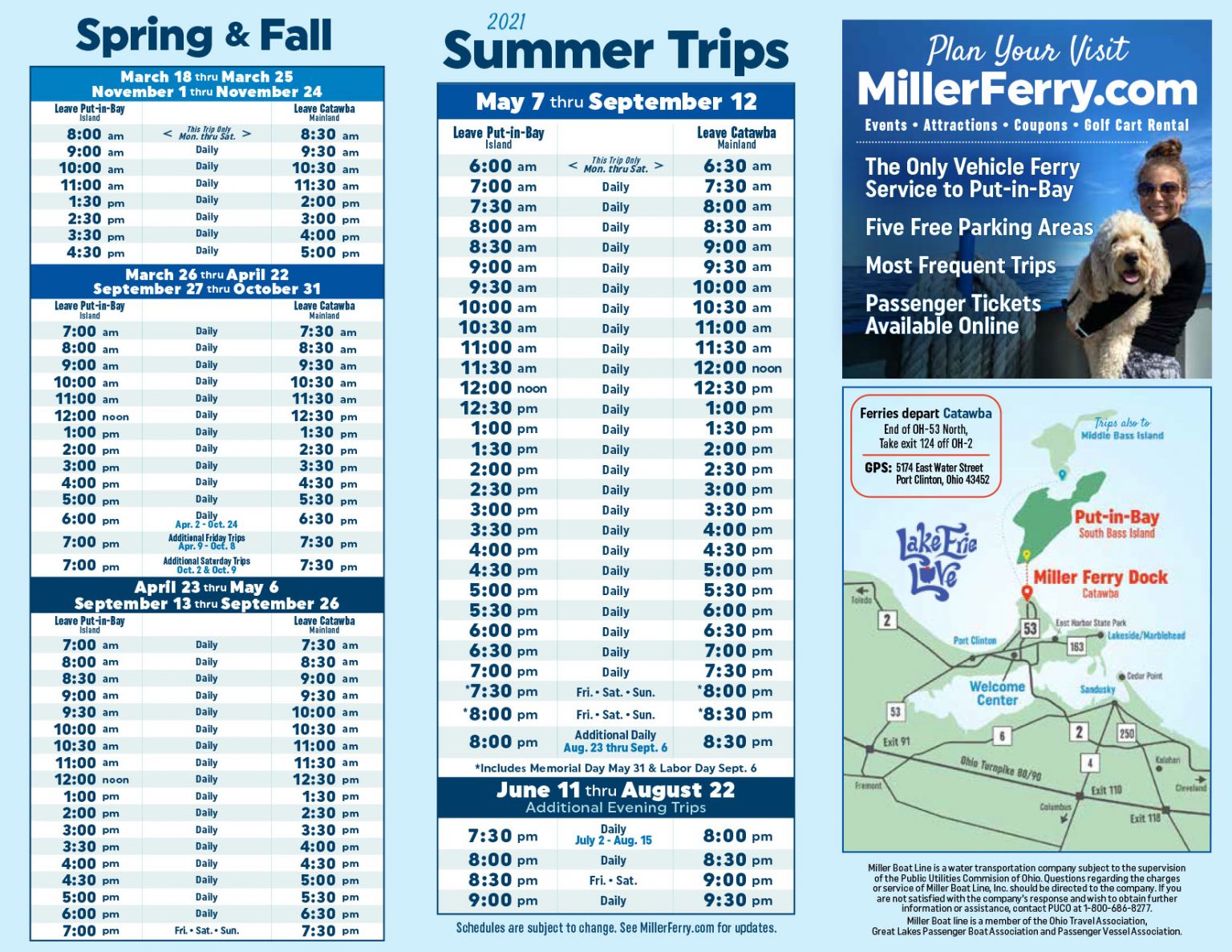 Miller Ferry Schedule 2021 Put In Bay Catawba Island to PutinBay