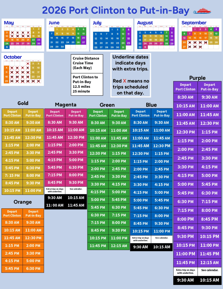 2026 Jet Express Schedule of Service between Port Clinton and Put-in-Bay
